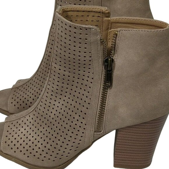 Brash Open Toe Booties Cut Out Block Heel Women Size 8.5 Tan Brown Zipper - Picture 2 of 9